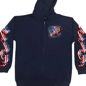 Hot Leathers GMZ4488 Men’s Hoop Eagle Zip Up Navy Hoodie Sweatshirt