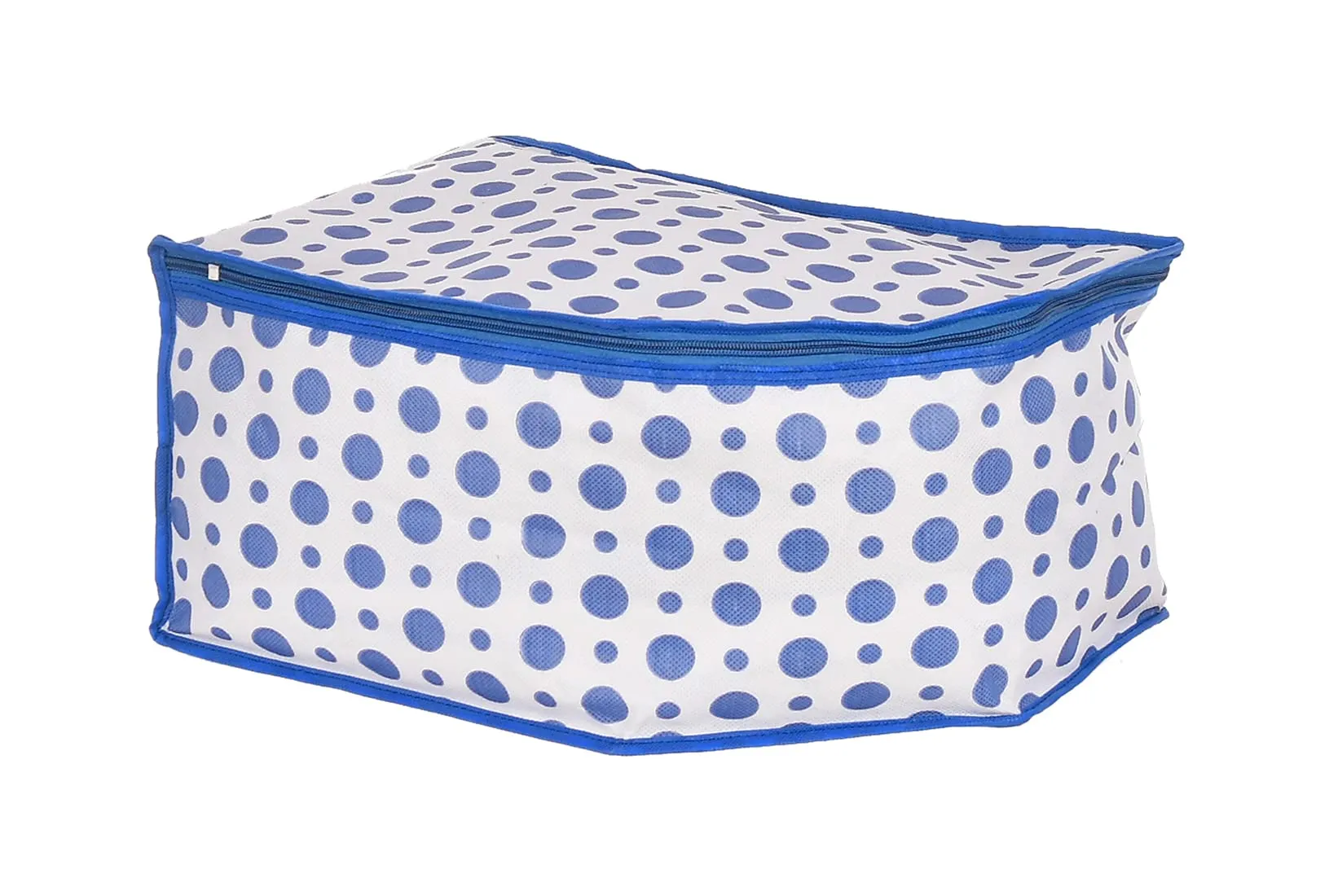 Kuber Industries Dot Printed Foldable, Lightweight Non-Woven Blouse Cover/Organizer With Tranasparent Window- Pack of 3 (Blue)-46KM0305