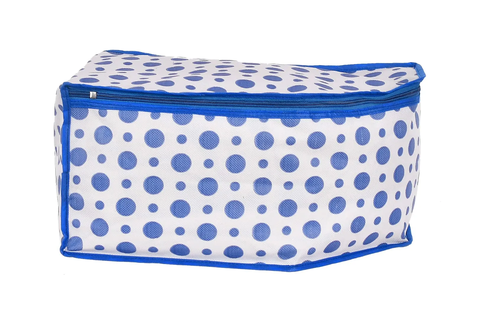 Kuber Industries Dot Printed Non-Woven Blouse Cover, Cloth Organizer, Wardrobe Organiser With Tranasparent Window- Pack of 3 (Blue)-46KM0306