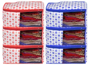 Kuber Industries Dot Printed Non-Woven Blouse Cover, Cloth Organizer, Wardrobe Organiser With Tranasparent Window- Pack of 6 (Blue & Pink)-46KM0316