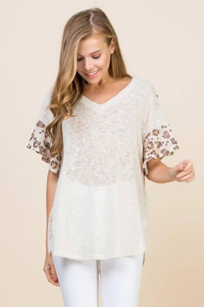 Lace Button Trim V Neck Top