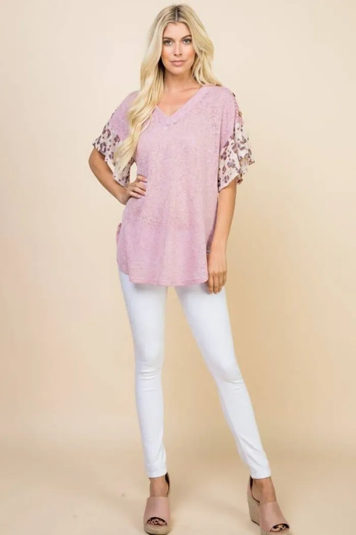 Lace Button Trim V Neck Top