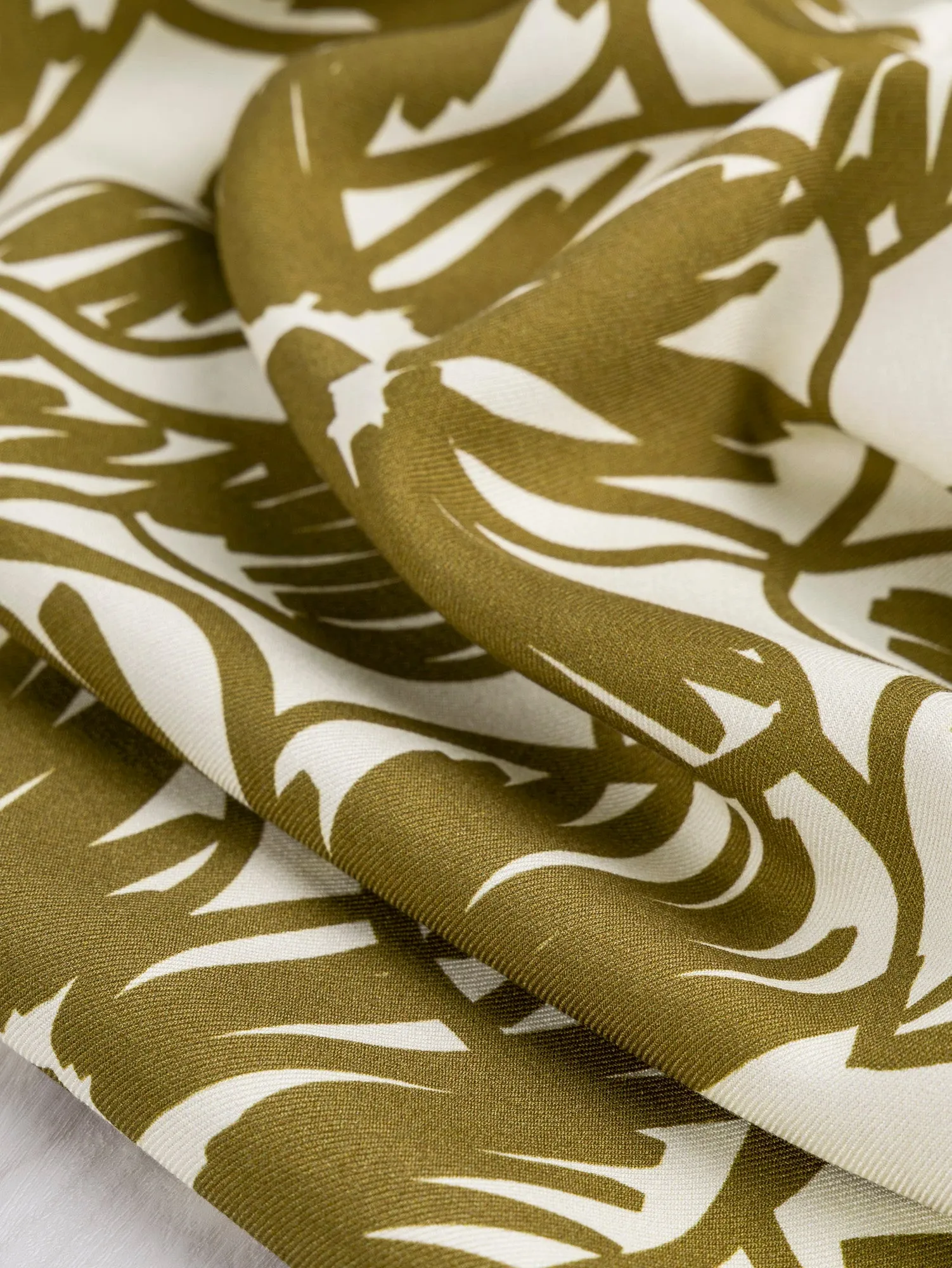 Large Floral Scribble Viscose Twill - Golden Olive   Cream