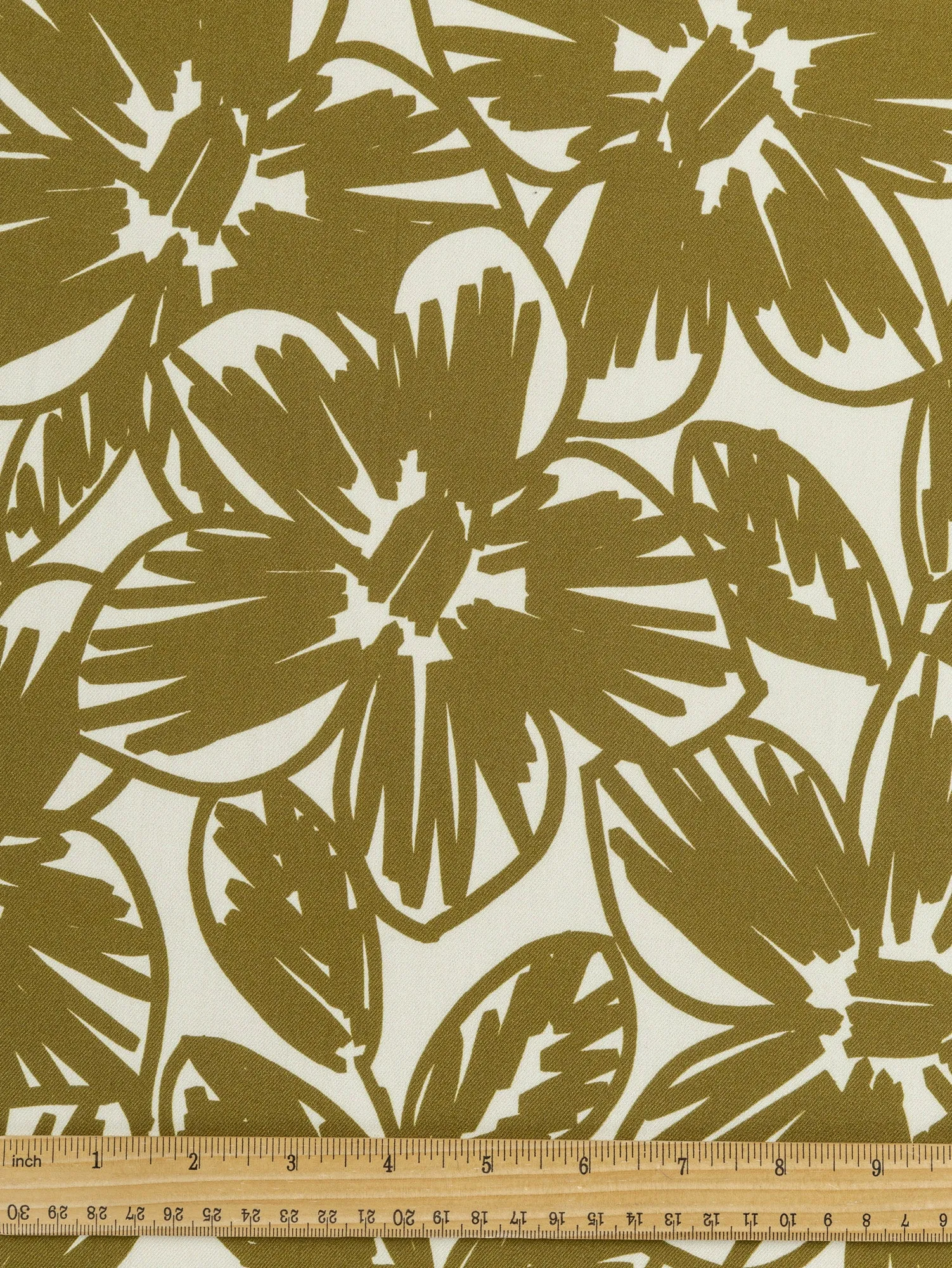 Large Floral Scribble Viscose Twill - Golden Olive   Cream