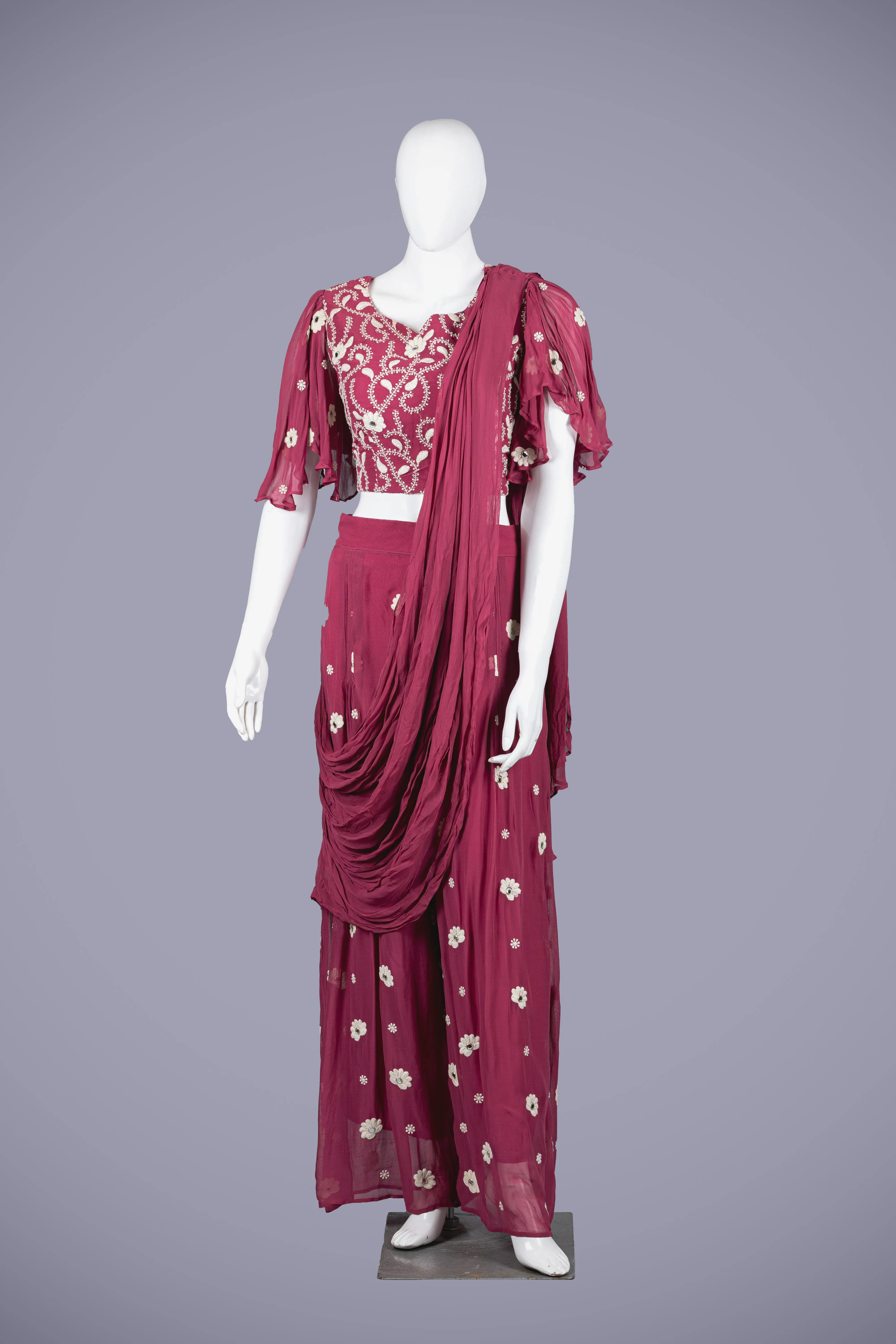 Maroon Palazzo Pants with Delicate Pearl and Sequence Work