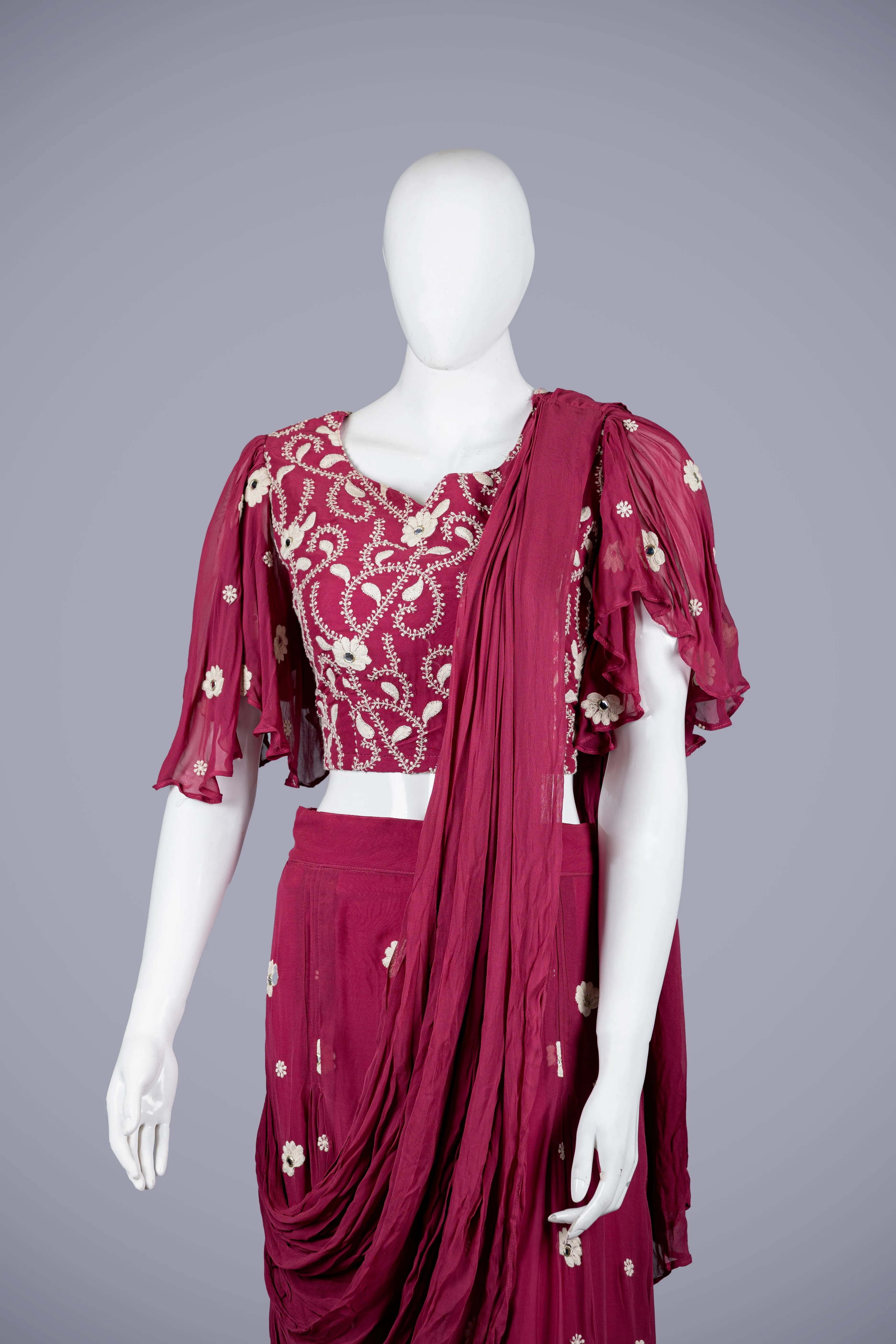 Maroon Palazzo Pants with Delicate Pearl and Sequence Work