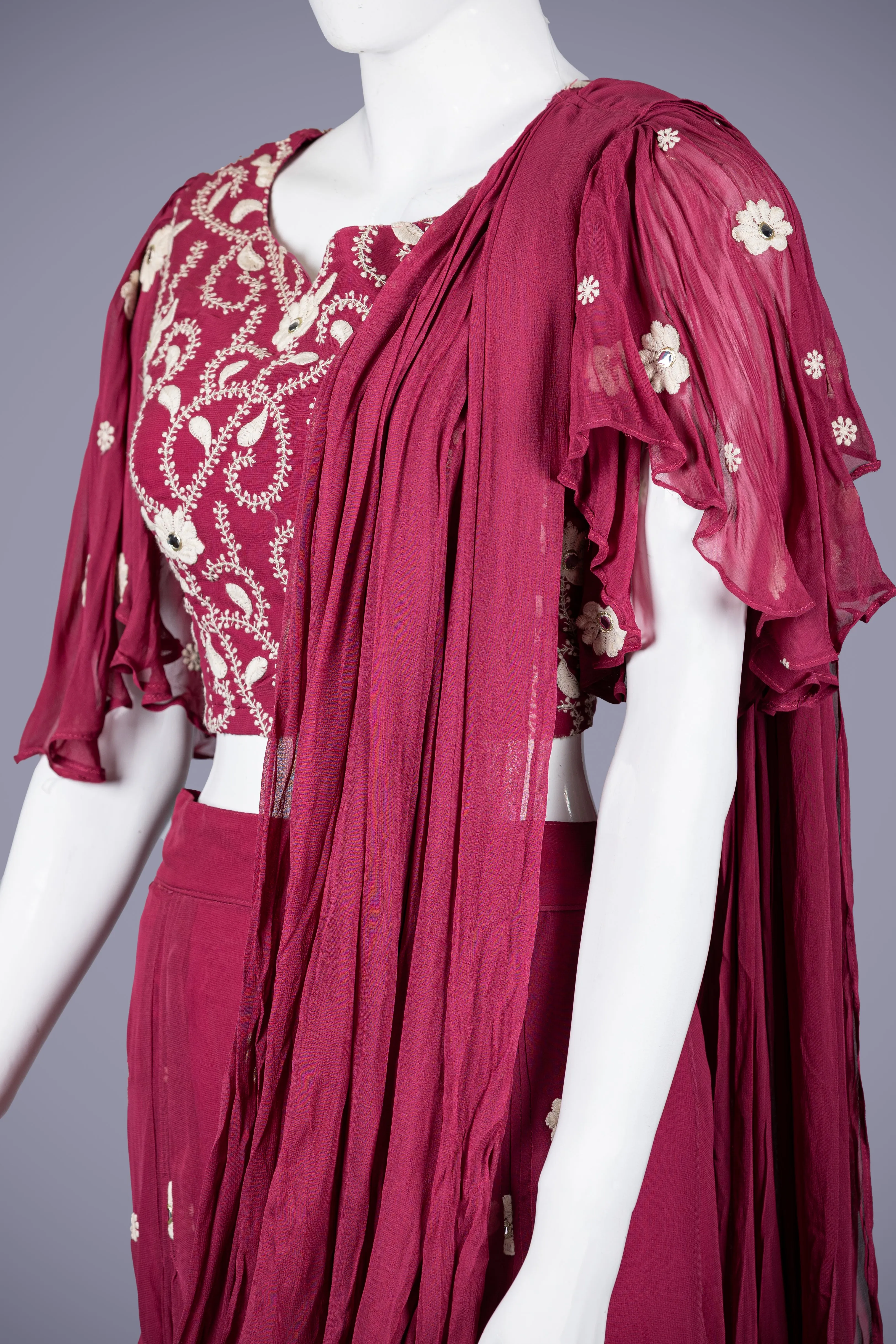 Maroon Palazzo Pants with Delicate Pearl and Sequence Work