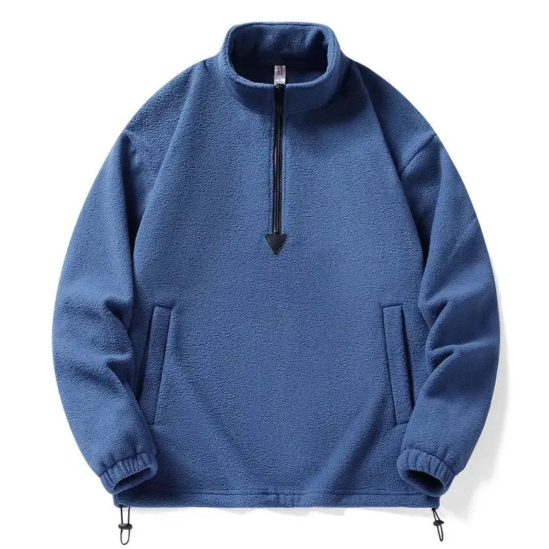 Men Sweatshirts Spring Thicker Pullover Half Zipper Pullover for Male Hoody Outdoor Vintage Stand Neck Basic Solid Tops Clothing