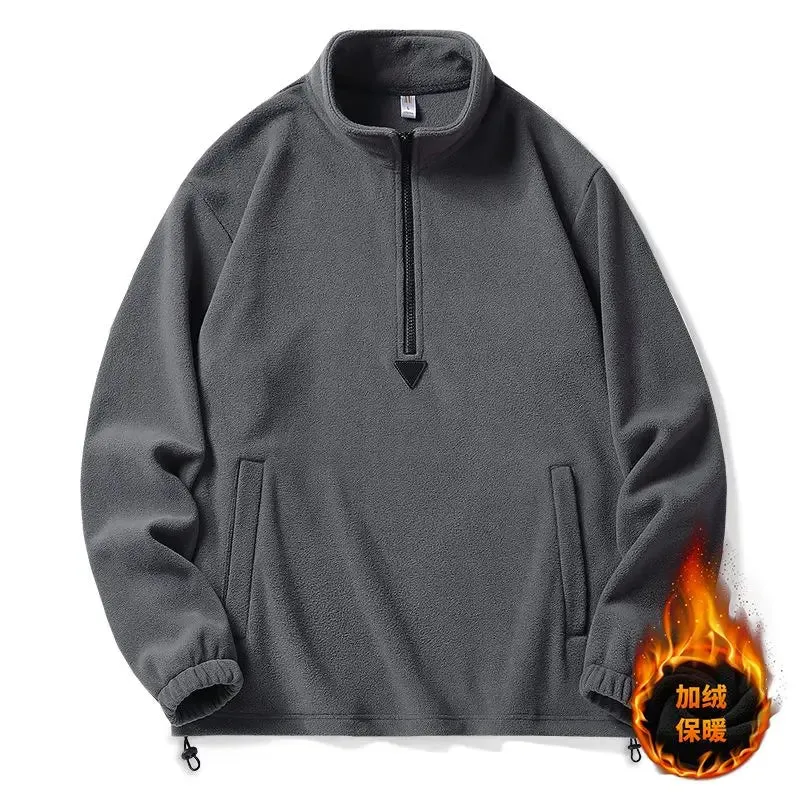 Men Sweatshirts Spring Thicker Pullover Half Zipper Pullover for Male Hoody Outdoor Vintage Stand Neck Basic Solid Tops Clothing