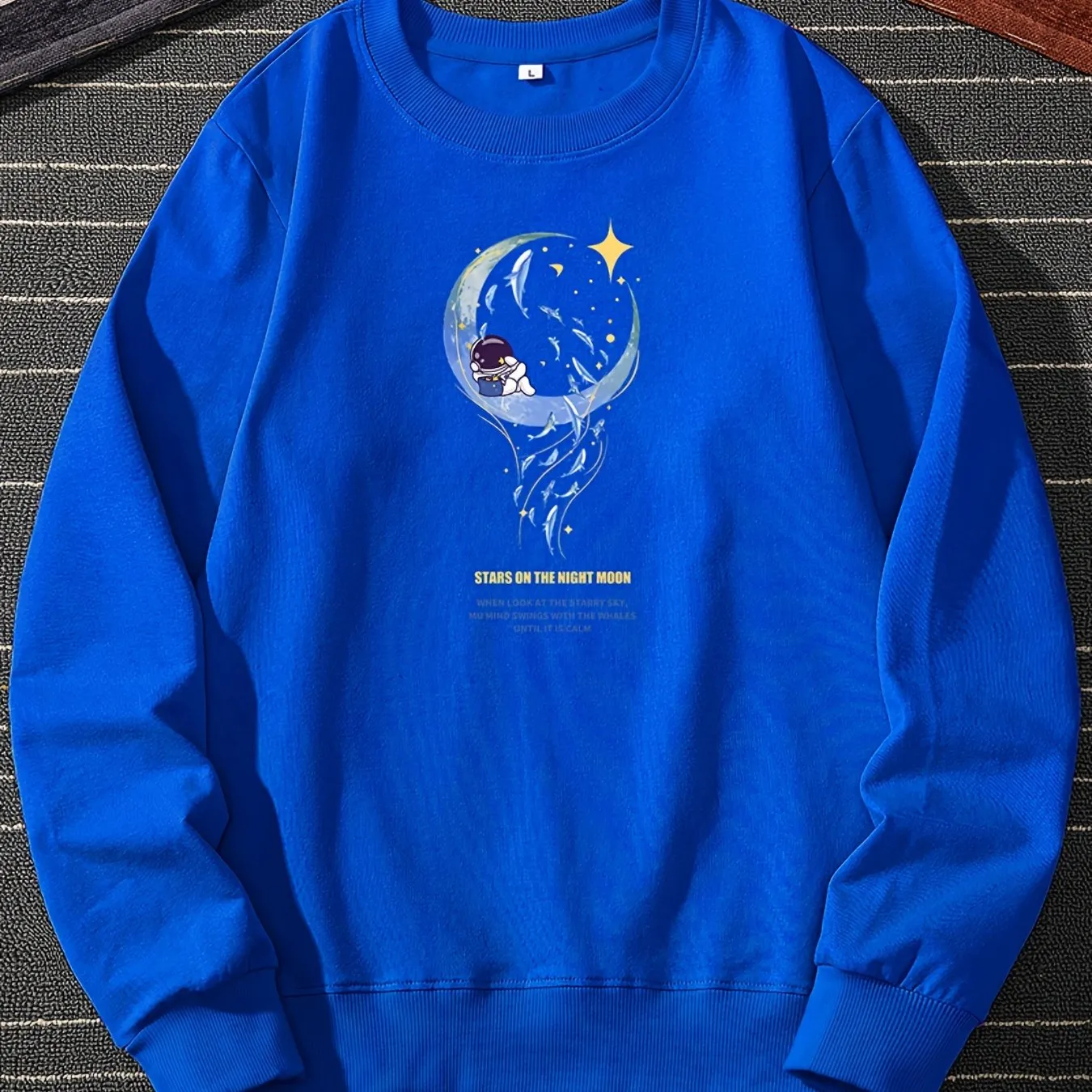 Men's Moon And Star Pattern Print Crewneck Casual Sports Sweatshirt