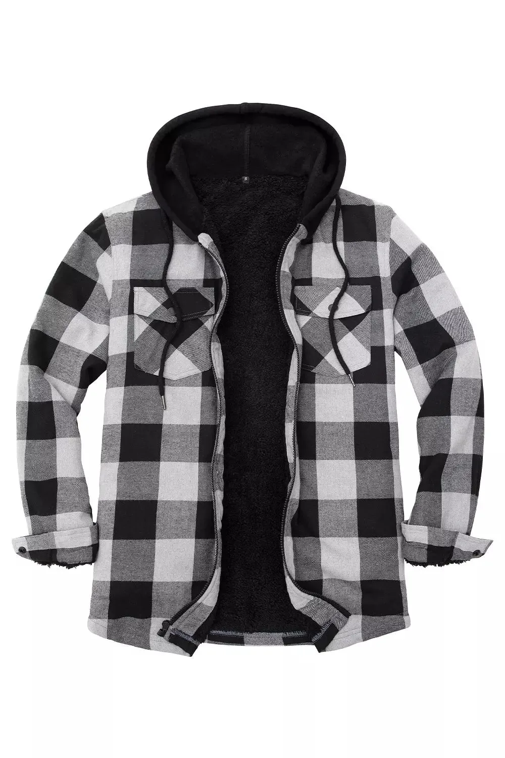 Men's Sherpa Lined Full Zip Up Flannel Plaid Hooded Jacket