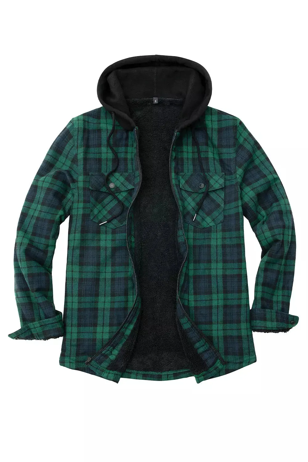 Men's Sherpa Lined Full Zip Up Flannel Plaid Hooded Jacket