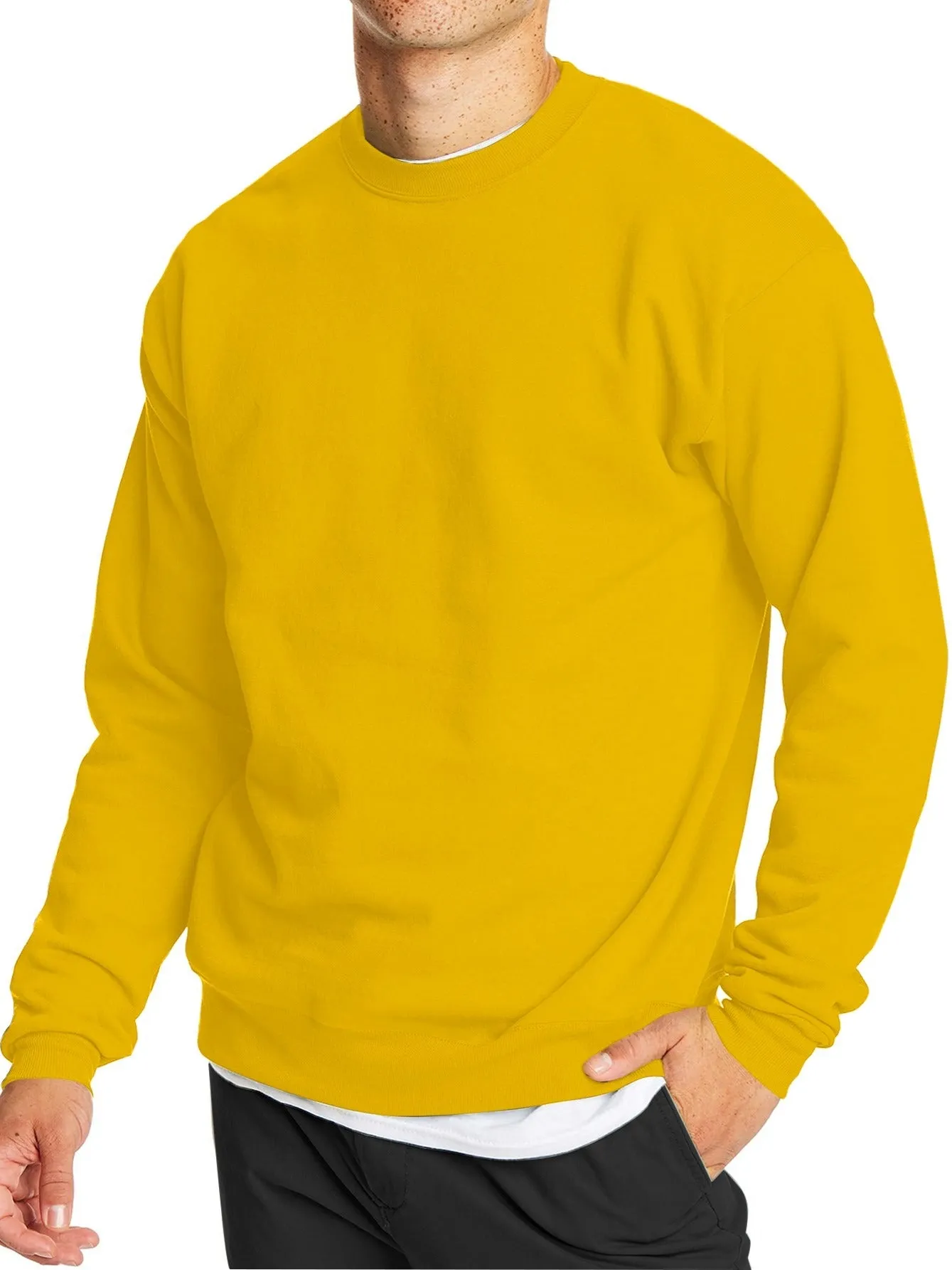 Men's Solid Color Round Neck Casual Long Sleeve Pullover Sweatshirt