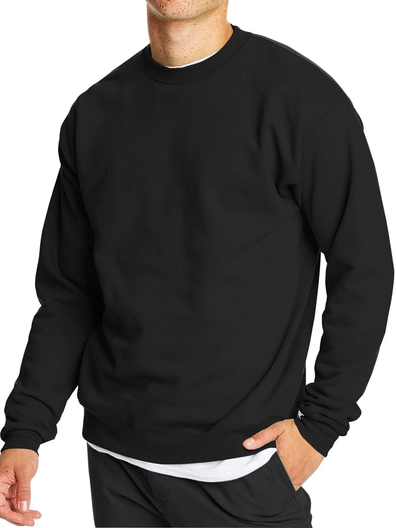 Men's Solid Color Round Neck Casual Long Sleeve Pullover Sweatshirt