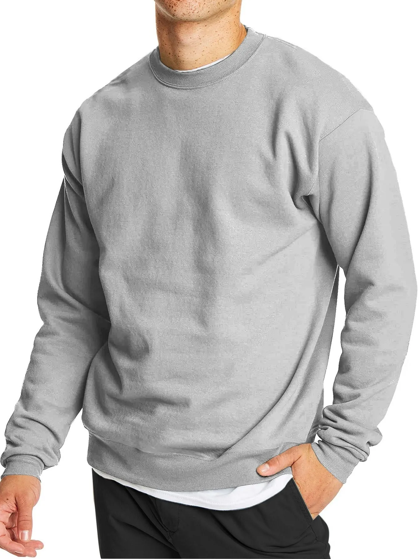 Men's Solid Color Round Neck Casual Long Sleeve Pullover Sweatshirt