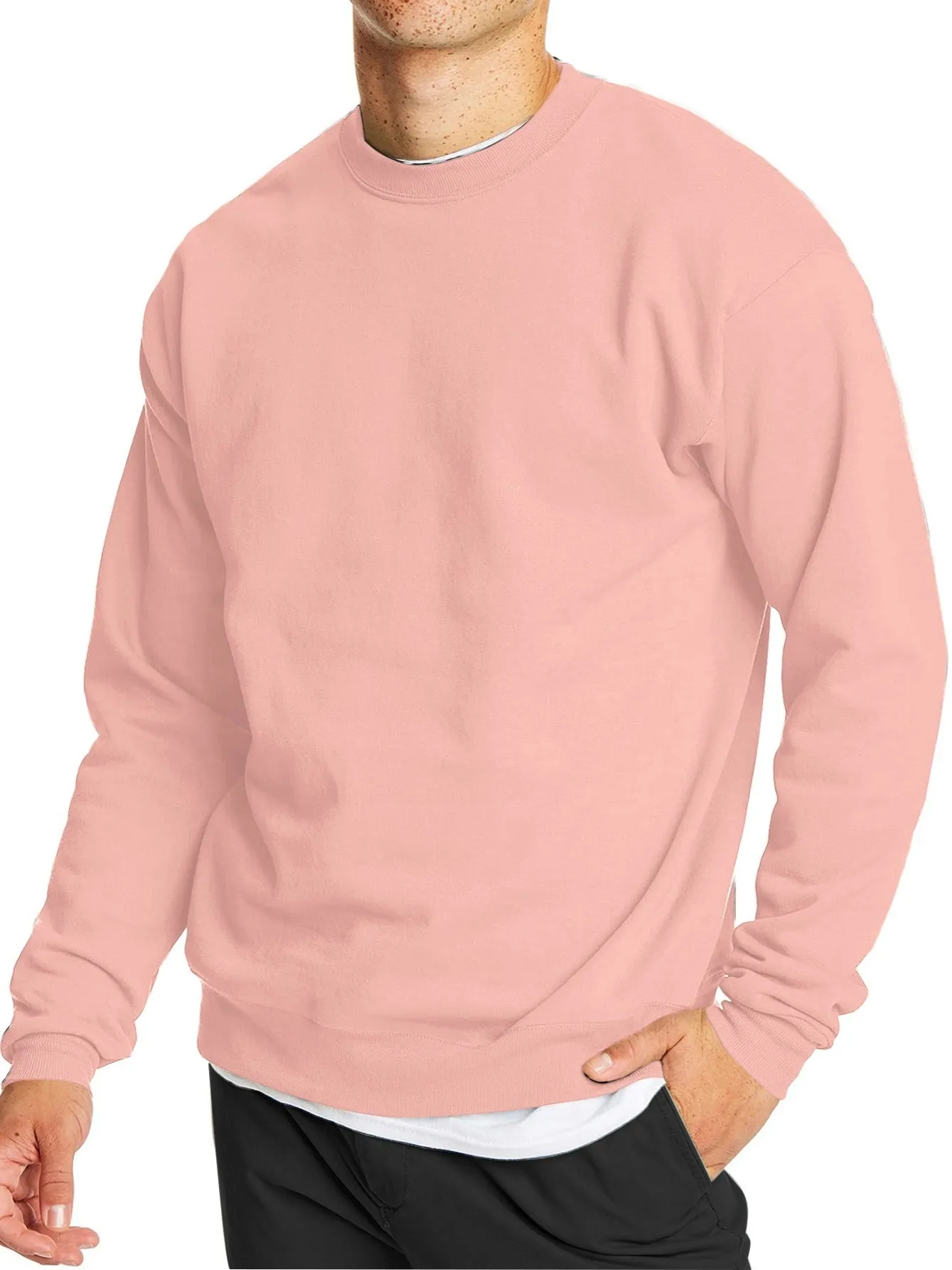 Men's Solid Color Round Neck Casual Long Sleeve Pullover Sweatshirt