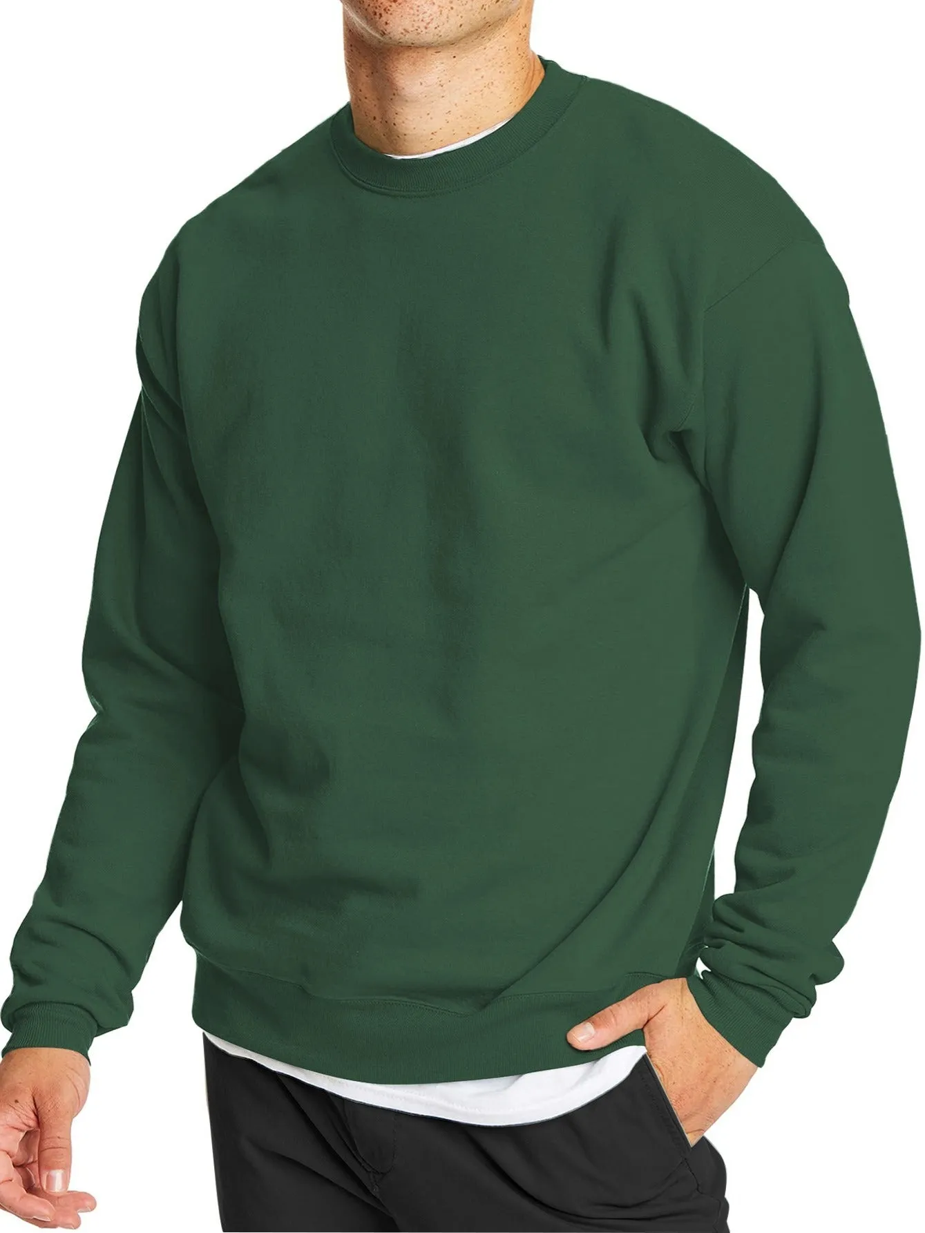 Men's Solid Color Round Neck Casual Long Sleeve Pullover Sweatshirt