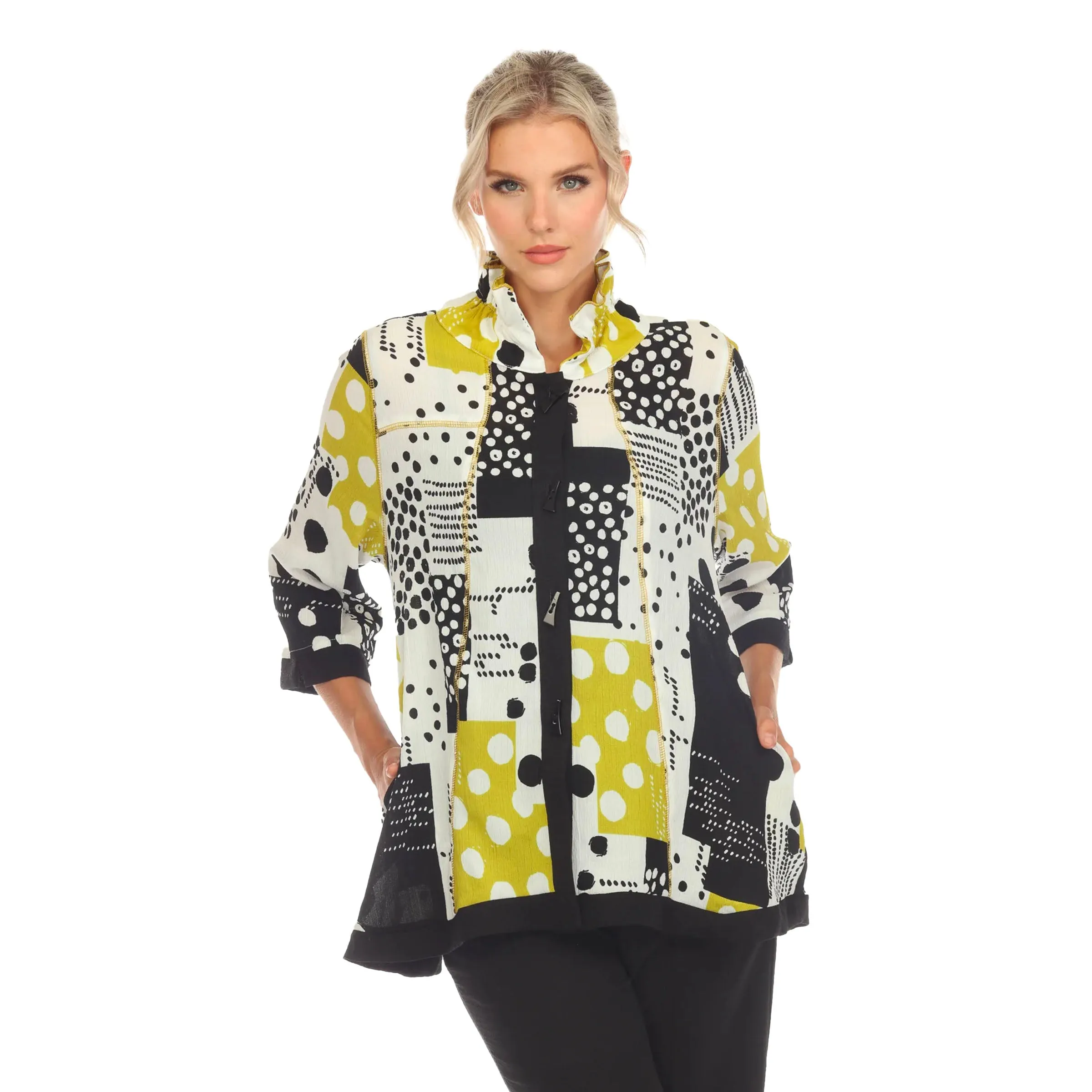 Moonlight Polka-Dot Lightweight Button Front Swing Blouse/Jacket - 3497