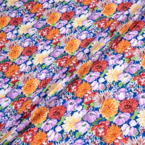 Multi Floral Printed Royal Blue Silk Jacquard