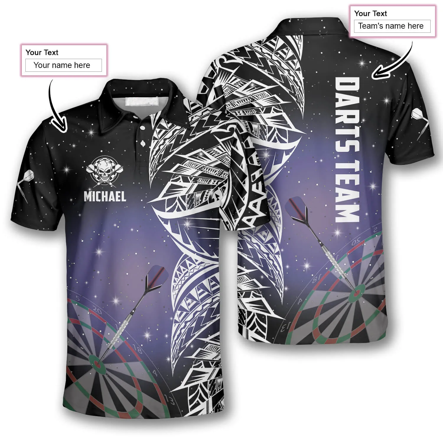 Night Sky Custom Darts Shirts for Men, 3D All Over Print Dart Polo Shirt