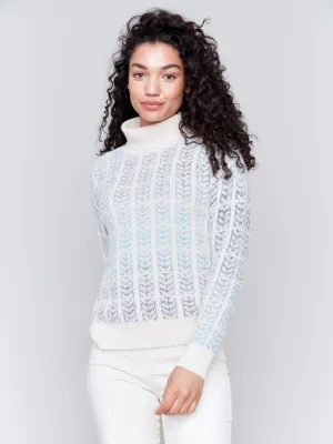 Ombre Jacquard Knit Turtleneck Sweater - Frost