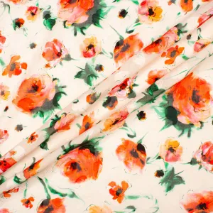 Orange Poppy Printed Peach Cotton Voile Jacquard (A 2m Piece)