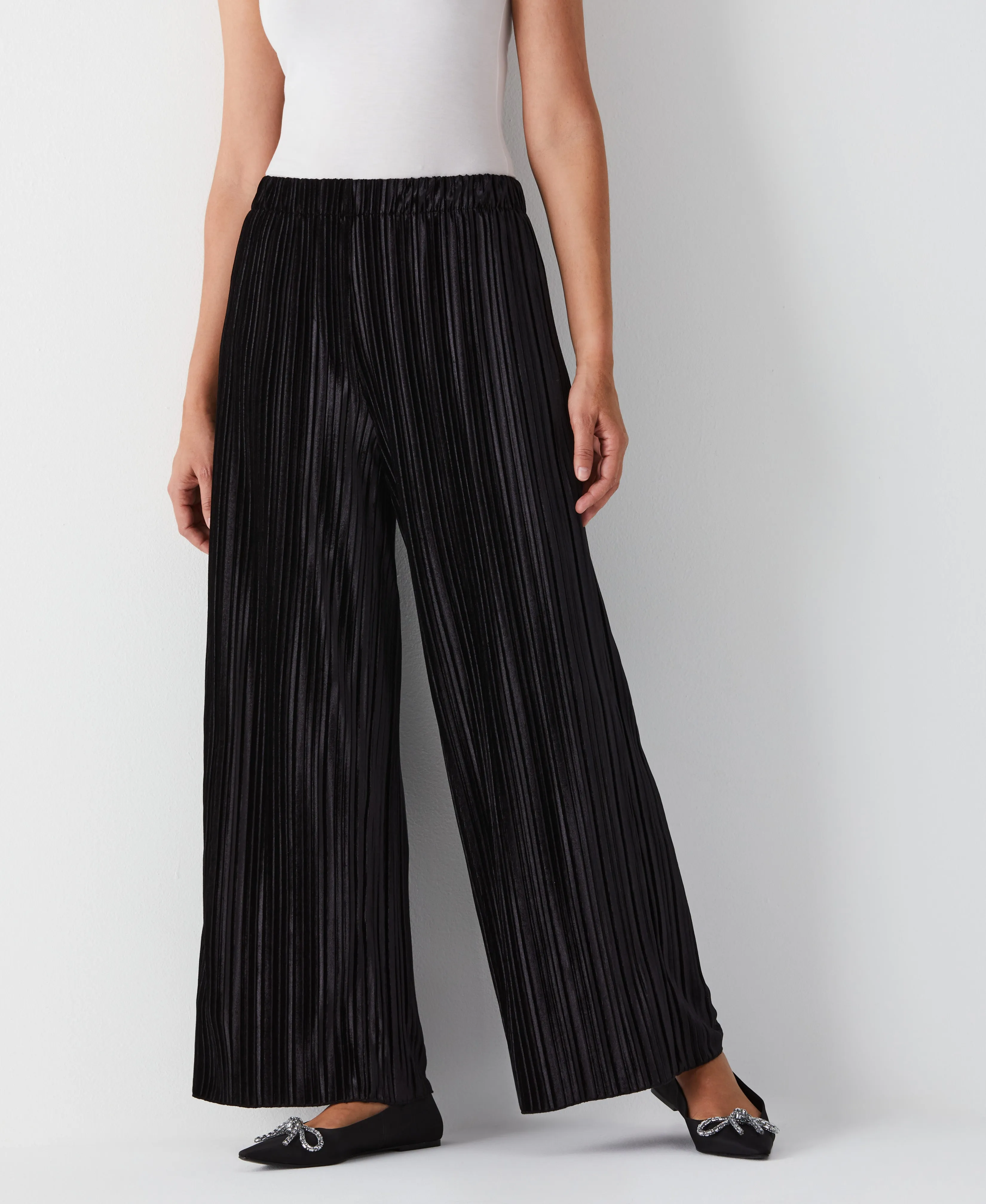 Pleated Velvet Wide Leg Pant