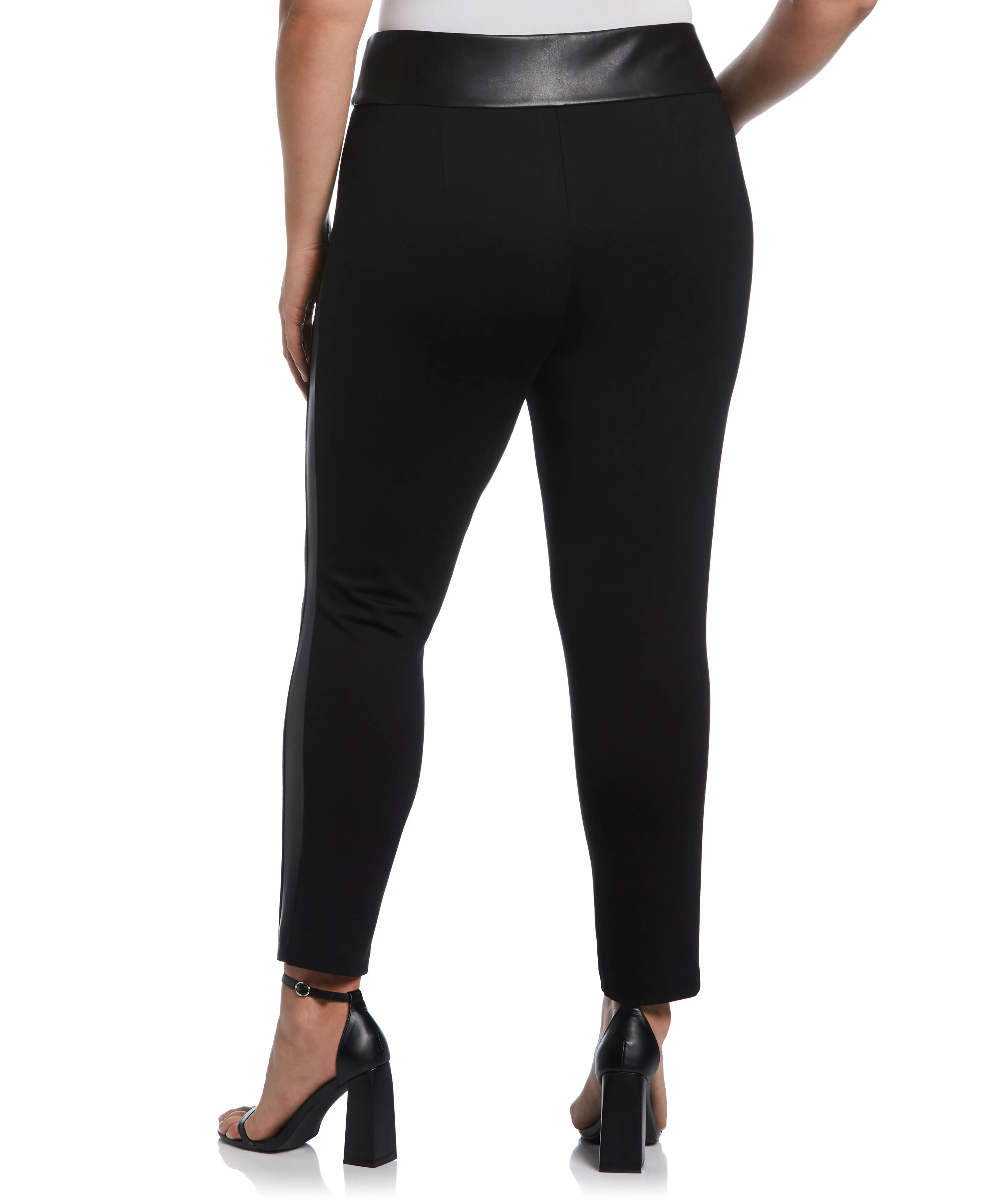 Plus Size Vegan Leather Trimmed Pull-On Pant