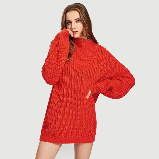 Red Exaggerate Long Sleeve Eyelet Jumper