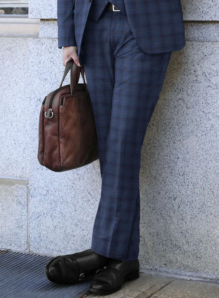 Reda Casal Blue Checks Wool Pants