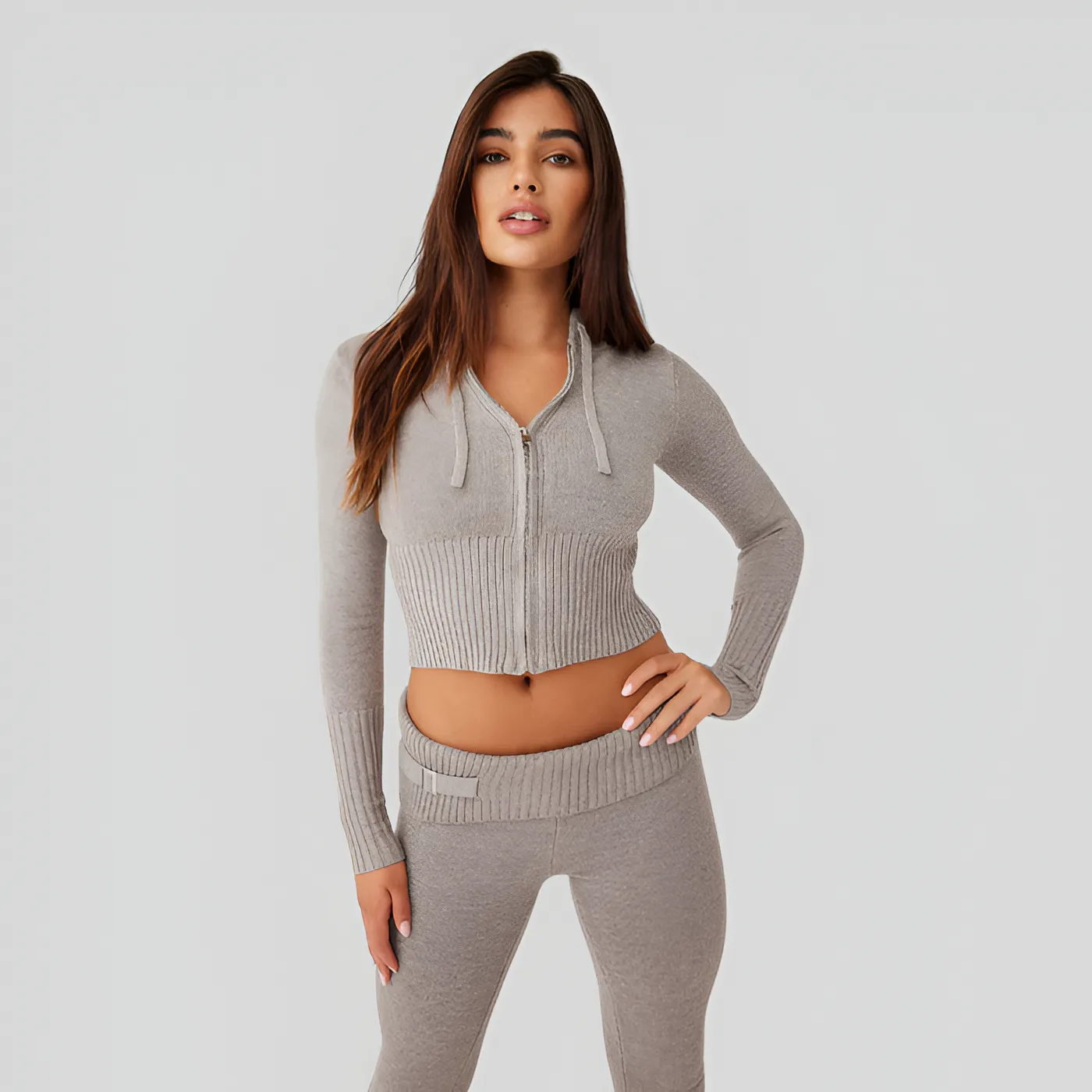 Ribbed Two Piece Zip Up Lounge Set