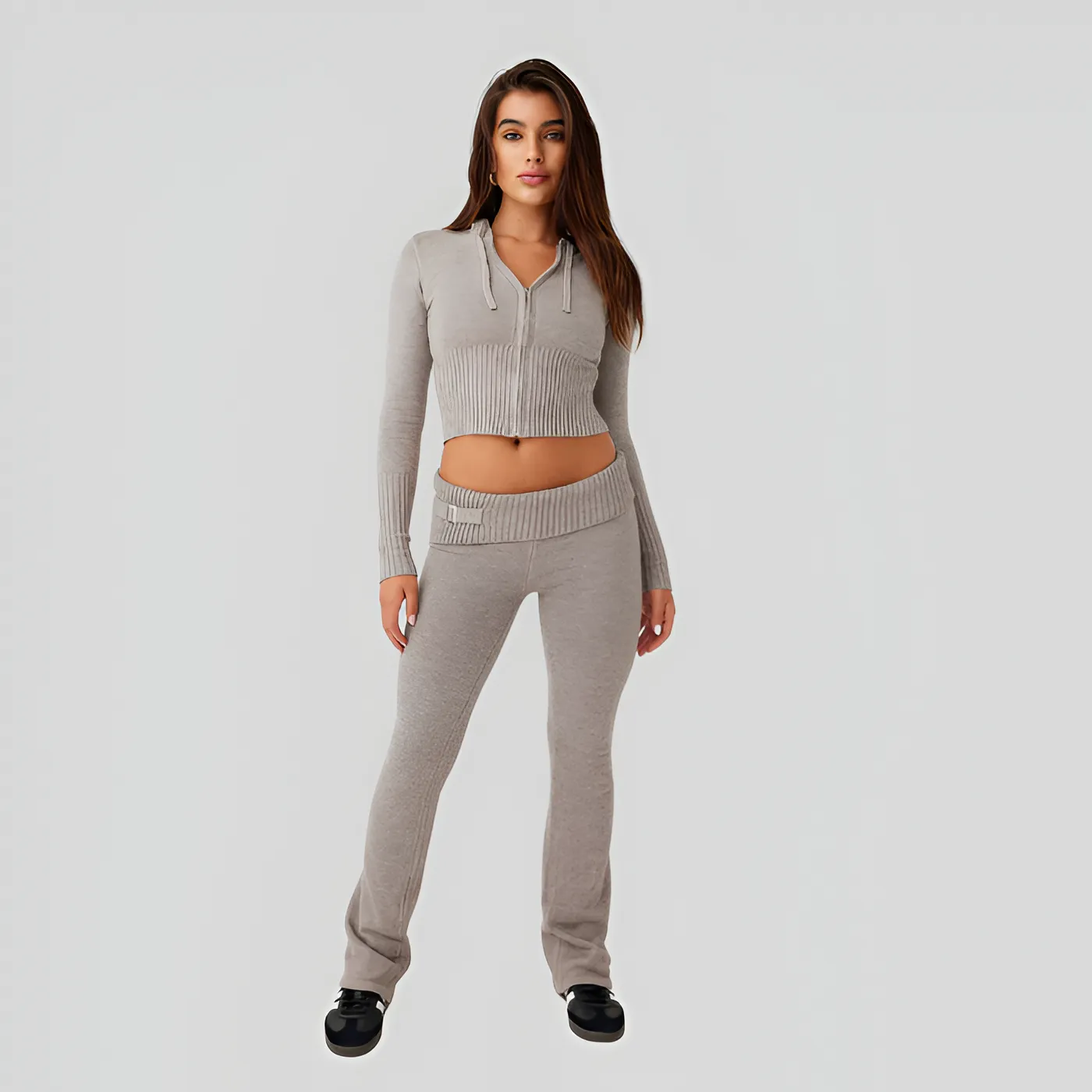 Ribbed Two Piece Zip Up Lounge Set