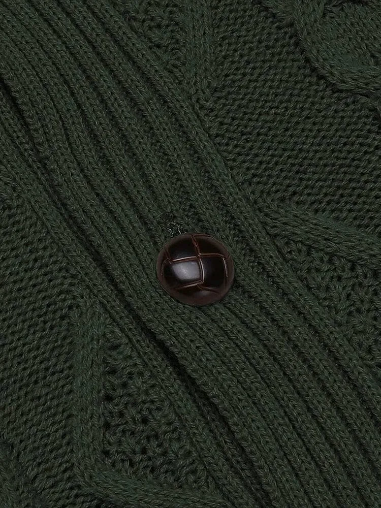 Shawl Collar Button Down Knitted Sweater with Pockets (US Only)