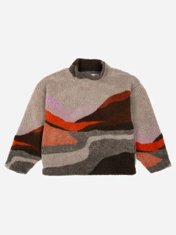 Space Sweater Landscape Teddy Fleece: Multi