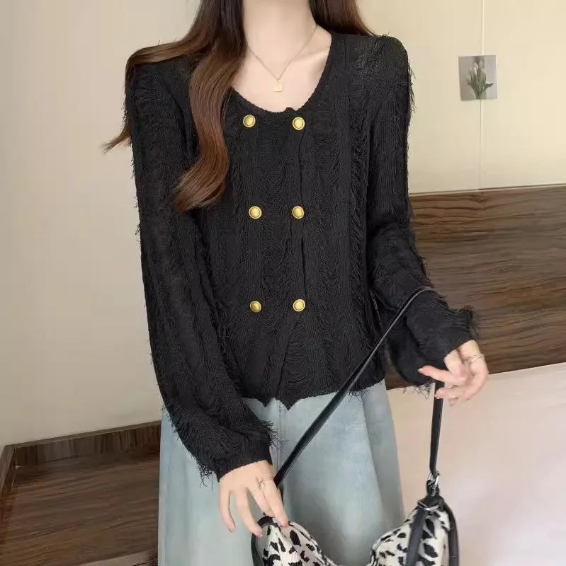 tassel knitted long sleeve cardigan sweater jacket      S3408