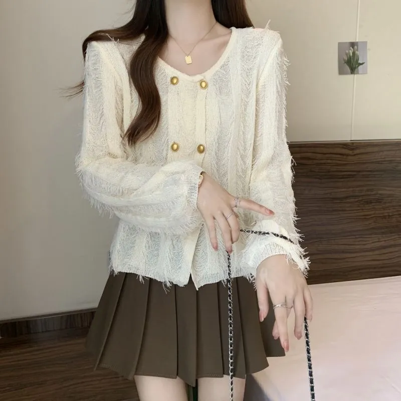 tassel knitted long sleeve cardigan sweater jacket      S3408