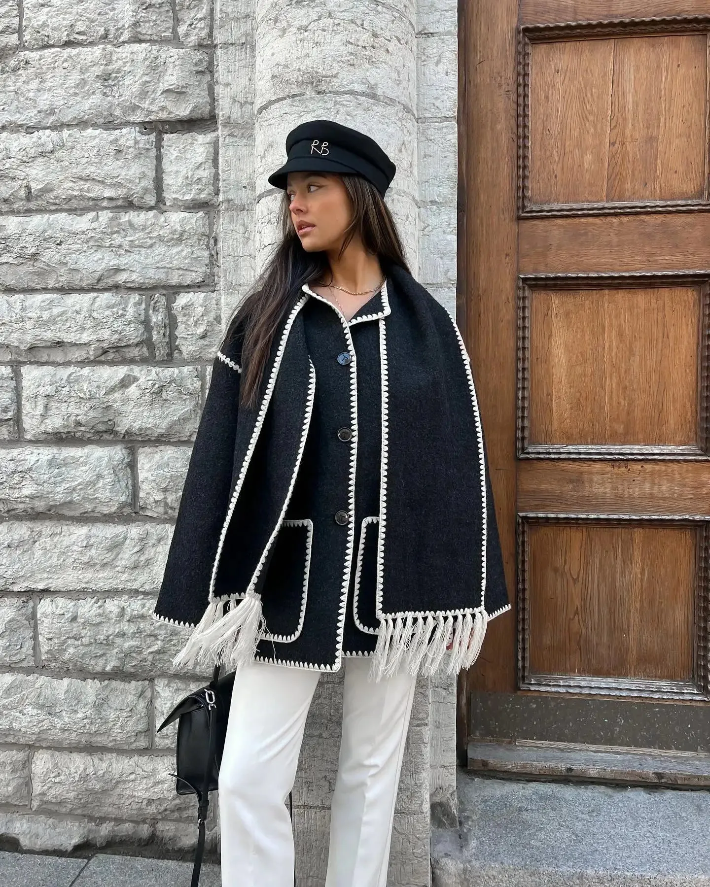 Woman's Crochet Scarf Coat with Long Sleeve.