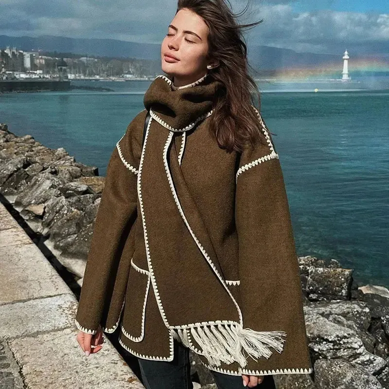 Woman's Crochet Scarf Coat with Long Sleeve.