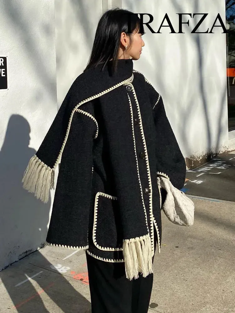 Woman's Crochet Scarf Coat with Long Sleeve.