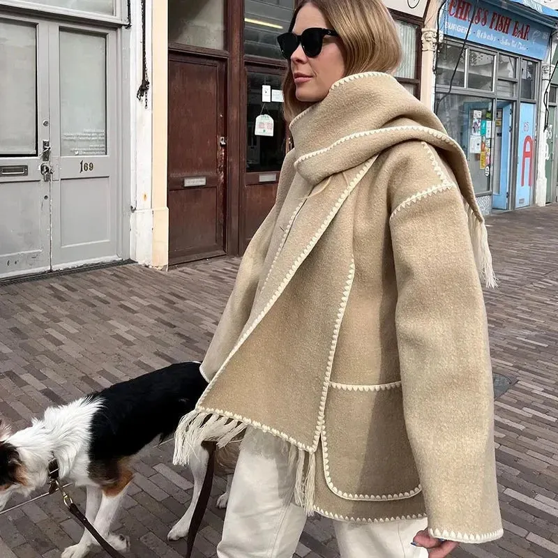 Woman's Crochet Scarf Coat with Long Sleeve.