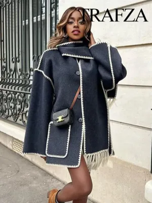 Woman's Crochet Scarf Coat with Long Sleeve.