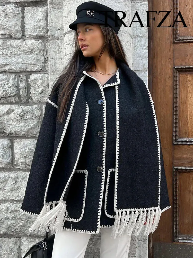 Woman's Crochet Scarf Coat with Long Sleeve.