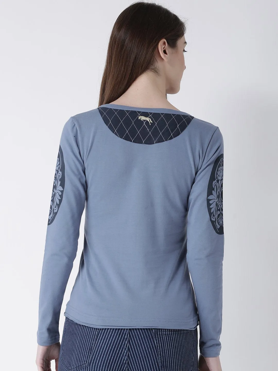 Women Blue Solid Round Neck T-shirt