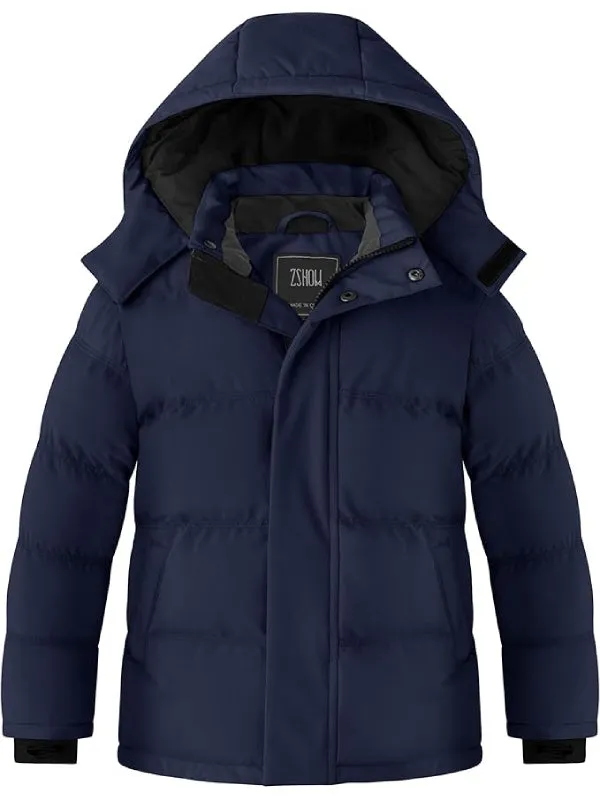 ZSHOW Boys' Winter Coat Waterproof Quilted Puffer Jacket with Removable Hood